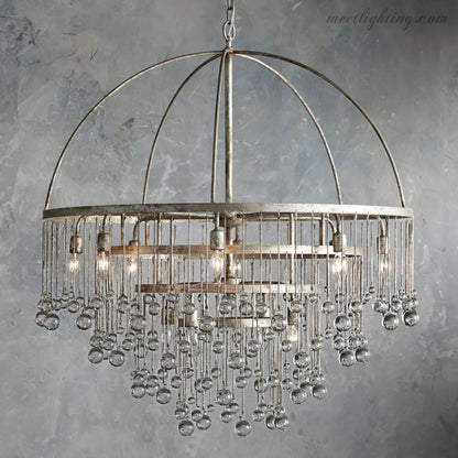 12-Light Hanging Fixture with Stacked Glass Beads in 3 Finishes – Grand Foyer Lighting for High Ceilings