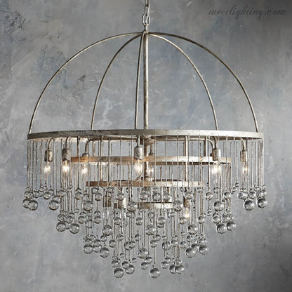 12-Light Hanging Fixture with Stacked Glass Beads in 3 Finishes – Grand Foyer Lighting for High Ceilings