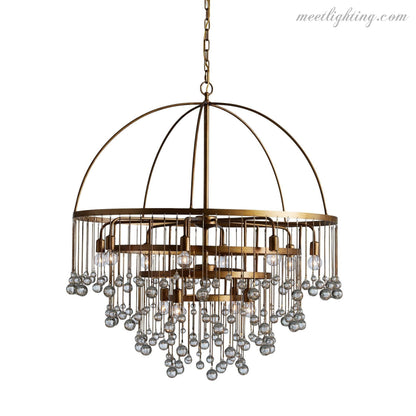 12-Light Hanging Fixture with Stacked Glass Beads in 3 Finishes – Grand Foyer Lighting for High Ceilings