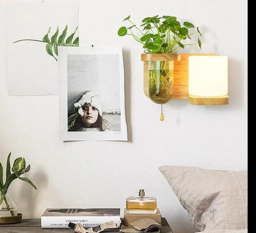 Wall-Mounted Plant Display Fixture with Integrated LED Lighting & Vase Holder for Living Room, Bedroom, Kitchen