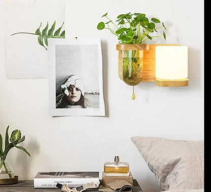 Wall-Mounted Plant Display Fixture with Integrated LED Lighting & Vase Holder for Living Room, Bedroom, Kitchen