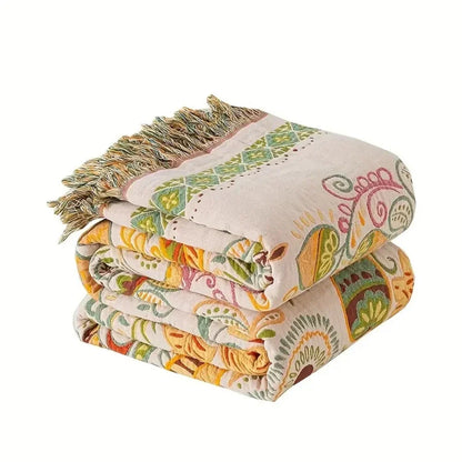Aurelia Boho Blanket - Reversible Cotton Gauze, Floral Design
