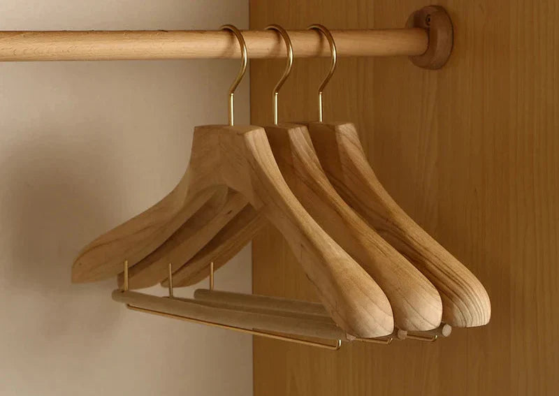 Solid Wood Clothes Hangers with Anti-Slip Bar - Natural Aromatic Camphor Wood, Broad Shoulders for Heavy Jackets & Coats, 2-Pack