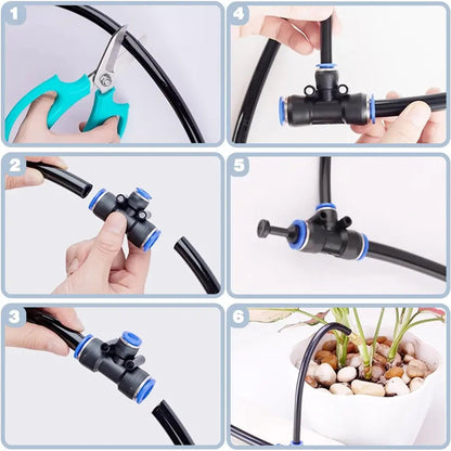 Garden Watering System 0.3 in Hose with Adjustable Brass Spray Nozzles for Patios Balconies Raised Beds Greenhouses