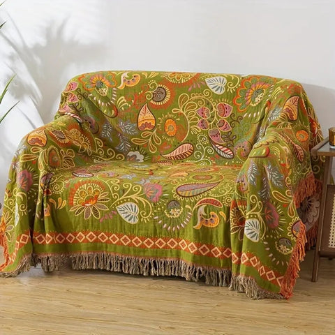 Aurelia Boho Blanket - Reversible Cotton Gauze, Floral Design