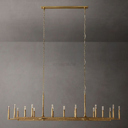 Linear Chandelier with Hand-Forged Metal Frame & Glass Shades for Dining Room