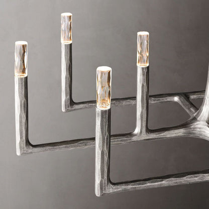 Linear Chandelier with Hand-Forged Metal Frame & Glass Shades for Dining Room