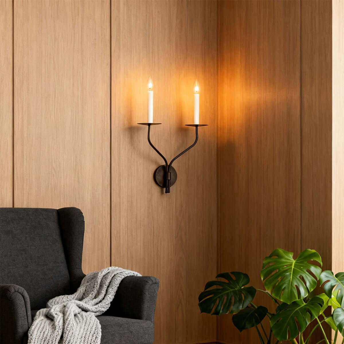 Sculptural Candelabra Sconce 29-Inch Brass or Black Metal E14 Socket Accent Fixture for Bedroom Hallway Entryway Ambient Glow Home Décor