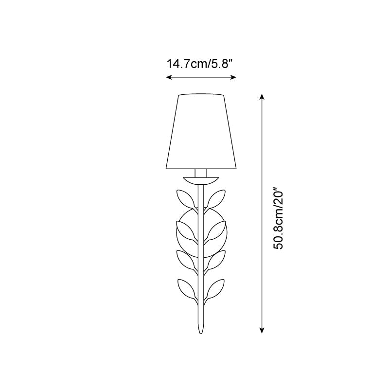 Slim Upright Fabric Sconce Light 20 Inches Tall for Powder Room Mirror Vanity Hallway Accent Walls Dimmable Socket Antique Metal