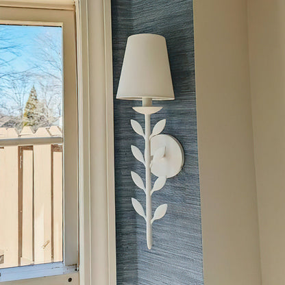 Slim Upright Fabric Sconce Light 20 Inches Tall for Powder Room Mirror Vanity Hallway Accent Walls Dimmable Socket Antique Metal