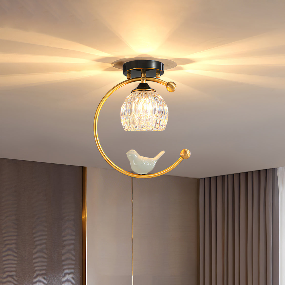 AvianGlow | Charming Elegant Ceramic Ceiling Light Fixture