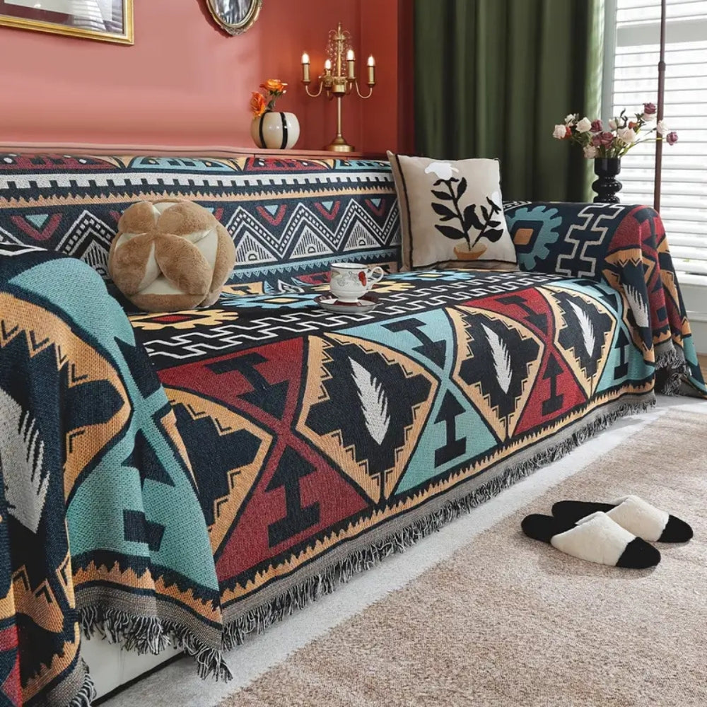 Azen Sofa Cover - Microfiber Blend, Bohemian Aztec Design