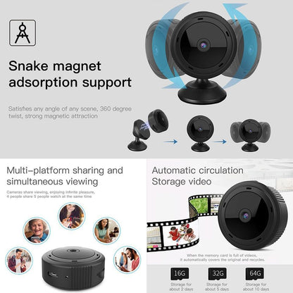 Compact WiFi Security Camera 1080P HD Night Vision Motion Detection Remote Viewing Baby Monitor Pet Cam Indoor Surveillance Home Office