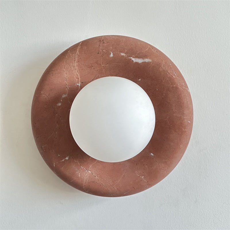 Round Glass Sconce with Natural Stone Backplate – 8-Inch Contemporary Fixture for Entryways, Bedrooms & Corridors