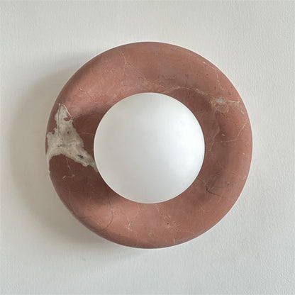 Round Glass Sconce with Natural Stone Backplate – 8-Inch Contemporary Fixture for Entryways, Bedrooms & Corridors