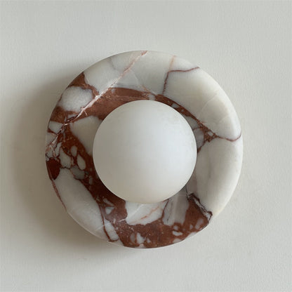 Round Glass Sconce with Natural Stone Backplate – 8-Inch Contemporary Fixture for Entryways, Bedrooms & Corridors