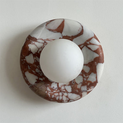 Round Glass Sconce with Natural Stone Backplate – 8-Inch Contemporary Fixture for Entryways, Bedrooms & Corridors