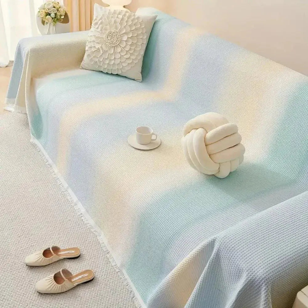 Stretch Sofa Cover with Waffle Texture – Rainbow Gradient Design for Couch & Furniture Protection in 3 Sizes
