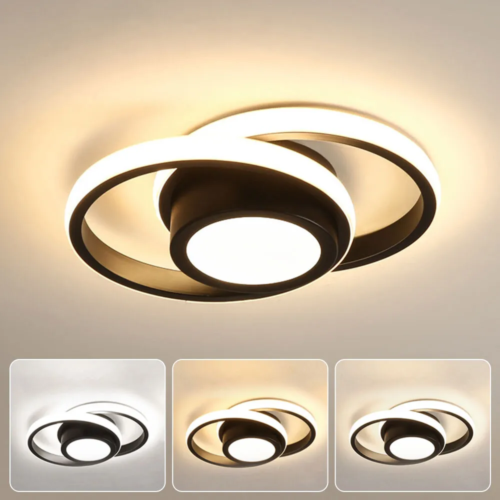 Double Ring LED Flush Mount Light Black Contemporary Overhead Fixture for Entryway Foyer Apartment Passageway Interior Decor
