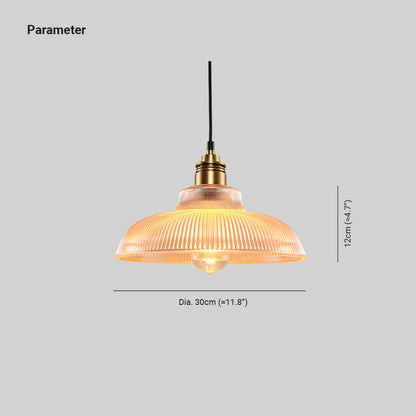 Glass Dome Pendant Light with Metal Frame for Dining Room & Bedroom – E27 Socket Industrial Style Hanging Fixture Clear or Amber Shade