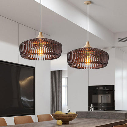 Wooden Dome Pendant Light with Slatted Shade Japanese-Inspired Nordic Design for Bedroom Living Room Dining Room