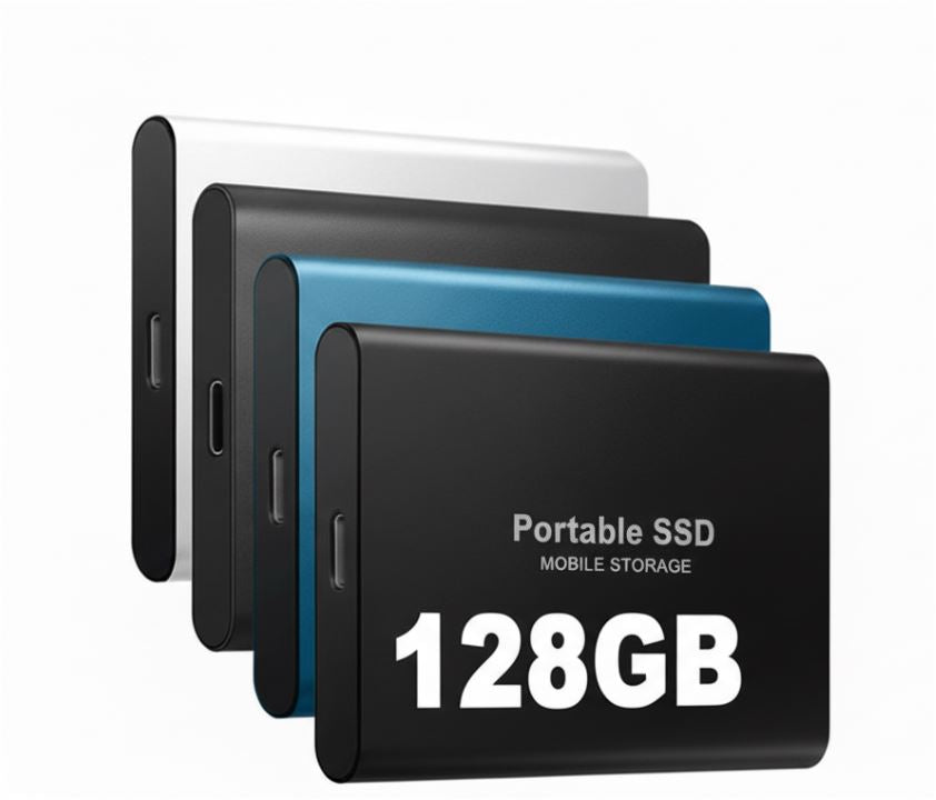 Portable External SSD Drive 128GB USB-C Aluminum Storage for PC Mac Laptop PS5 Xbox Smartphone Fast Transfer Speed Plug and Play Compact Sol