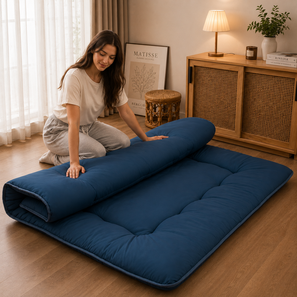 Floor Mattress Foldable 4 Inch Thick, Japanese Futon Mattress Roll Up Floor Bed, Washable Quilted Folding Mattress