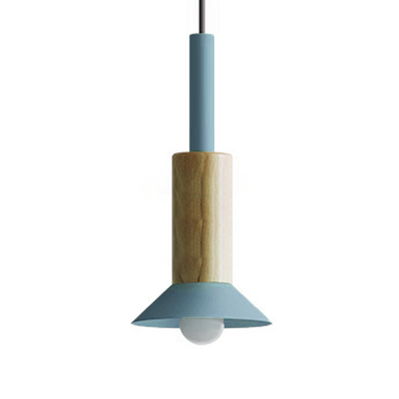 Wooden Pendant Light with Colorful Shade Scandinavian Modern Ceiling Fixture for Kitchen Dining Room Bedroom E26 Hardwired
