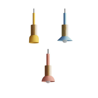 Wooden Pendant Light with Colorful Shade Scandinavian Modern Ceiling Fixture for Kitchen Dining Room Bedroom E26 Hardwired