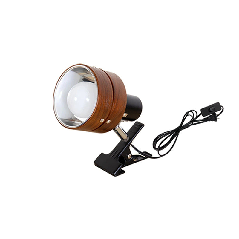 Japanese-Style Clip-On Wall Sconce with Wooden Shade and Round Design for Bedroom or Living Room Accent Lighting