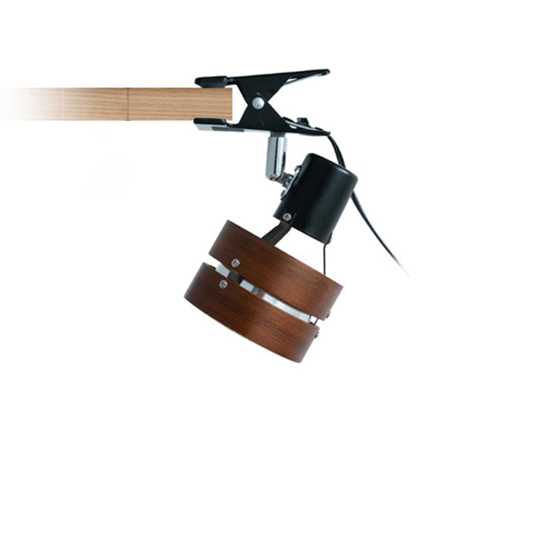 Japanese-Style Clip-On Wall Sconce with Wooden Shade and Round Design for Bedroom or Living Room Accent Lighting