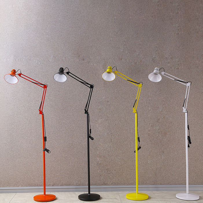 Adjustable Arm Floor Lamp with Dome Shade Black White Red Yellow for Living Room Bedroom Reading Corner Modern Style Metal Construction