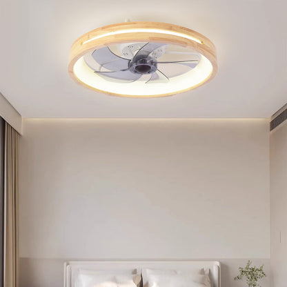 Wood Ceiling Fan with Light 20 Inch LED Fixture for Bedroom Living Room Quiet Modern Japanese Style Home Ventilation Lighting