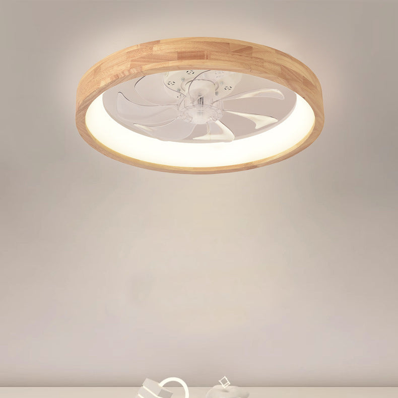 Ceiling Fan with Light Flush Mount LED Dimmable 20 Inch Round Wood Finish Quiet Motor for Bedroom Living Room Low Profile Japanese Style