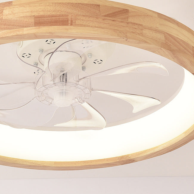 Ceiling Fan with Light Flush Mount LED Dimmable 20 Inch Round Wood Finish Quiet Motor for Bedroom Living Room Low Profile Japanese Style