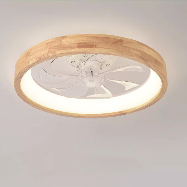 Ceiling Fan with Light Flush Mount LED Dimmable 20 Inch Round Wood Finish Quiet Motor for Bedroom Living Room Low Profile Japanese Style