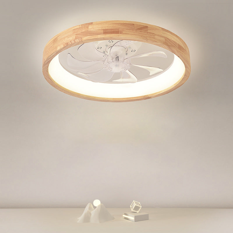 Ceiling Fan with Light Flush Mount LED Dimmable 20 Inch Round Wood Finish Quiet Motor for Bedroom Living Room Low Profile Japanese Style