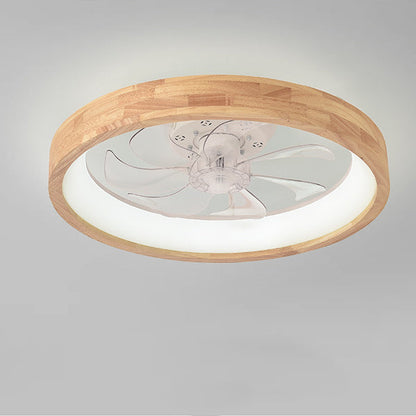Ceiling Fan with Light Flush Mount LED Dimmable 20 Inch Round Wood Finish Quiet Motor for Bedroom Living Room Low Profile Japanese Style