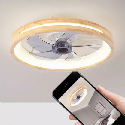 Ceiling Fan with Light Flush Mount LED Dimmable 20 Inch Round Wood Finish Quiet Motor for Bedroom Living Room Low Profile Japanese Style