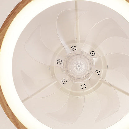 Ceiling Fan with Light Flush Mount LED Dimmable 20 Inch Round Wood Finish Quiet Motor for Bedroom Living Room Low Profile Japanese Style