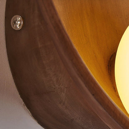 Circular Glass Shade Wall Light Fixture Hardwired Single Bulb White Wood Tone for Bedroom Living Room Hallway Staircase Entryway Ambient