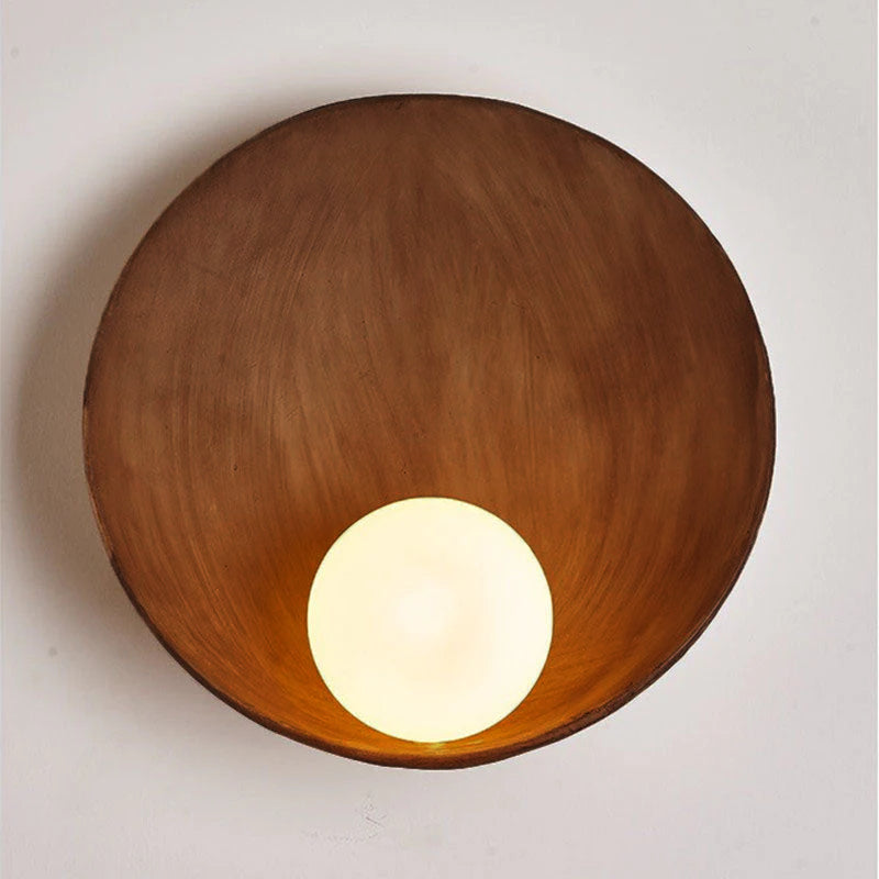 Circular Glass Shade Wall Light Fixture Hardwired Single Bulb White Wood Tone for Bedroom Living Room Hallway Staircase Entryway Ambient