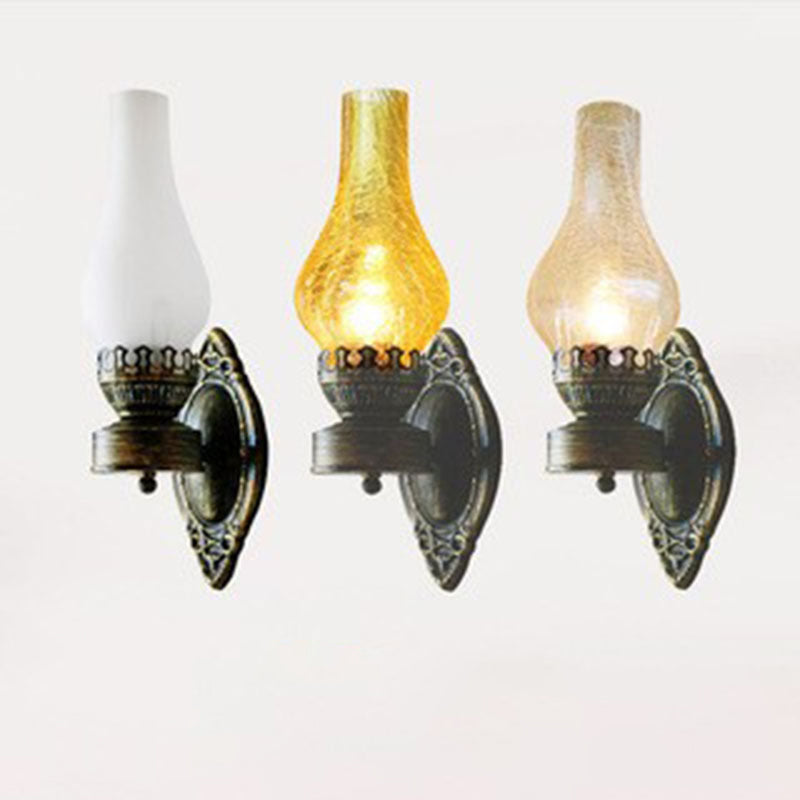 Oil-Inspired Bronze Sconce with Curved Glass Shade – Hardwired E26 Socket for Hallways & Bedrooms – 16.5 in Tall Vintage Fixture for Entrywa