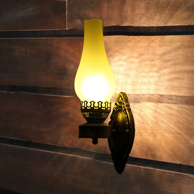 Oil-Inspired Bronze Sconce with Curved Glass Shade – Hardwired E26 Socket for Hallways & Bedrooms – 16.5 in Tall Vintage Fixture for Entrywa