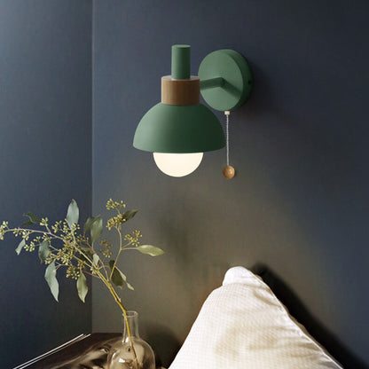 Globe Wall Light with Pull Chain Switch for Bedroom & Living Room – Dome Shade Sconce, Vintage-Inspired Design