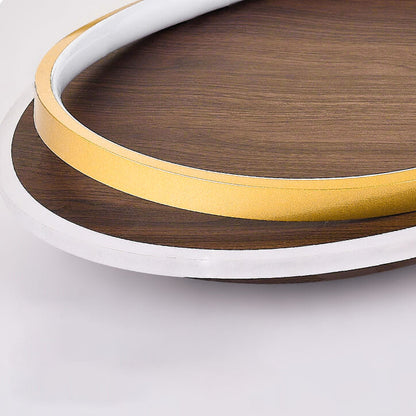 Round Flush Mount Ceiling Light with Wood-Grain Finish & Integrated LED for Living Room, Bedroom, Kitchen
