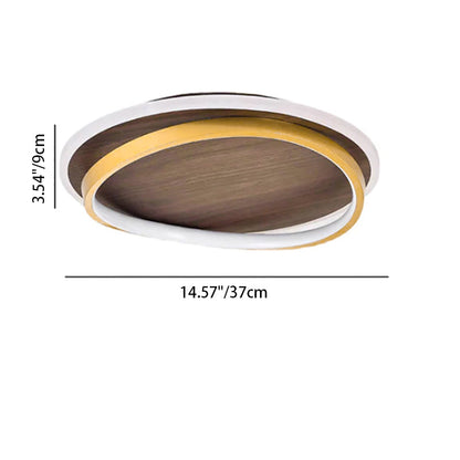 Round Flush Mount Ceiling Light with Wood-Grain Finish & Integrated LED for Living Room, Bedroom, Kitchen