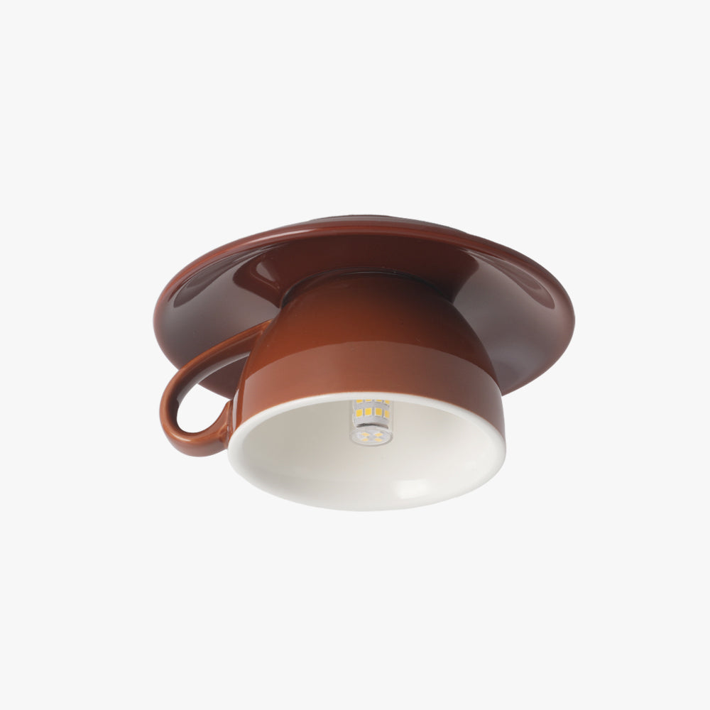 Ceramic Coffee Cup Ceiling Light Fixture – Flush Mount in Yellow, Blue, Pink & More Colors for Bedroom, Dining Room, Living Room