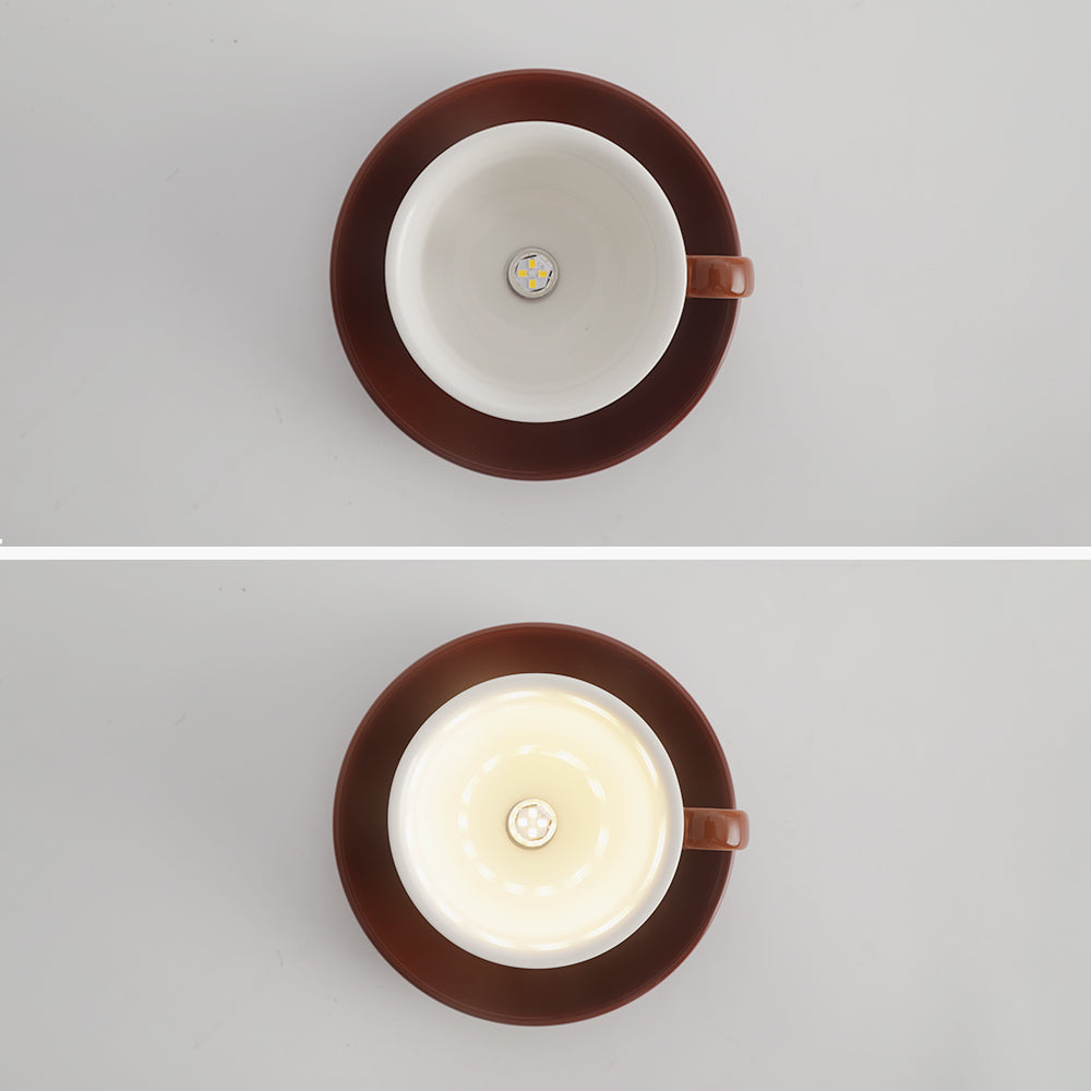 Ceramic Coffee Cup Flush Mount Light for Bedroom Living Room Kitchen Modern Decorative LED Fixture 110V Hardwired Compact Playful Design Amb