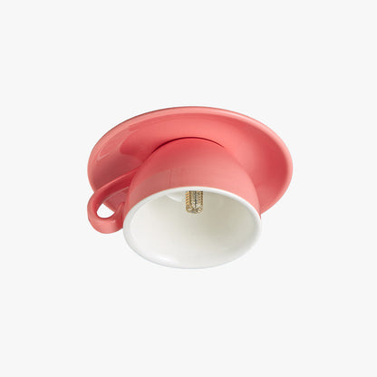 Ceramic Coffee Cup Flush Mount Light for Bedroom Living Room Kitchen Modern Decorative LED Fixture 110V Hardwired Compact Playful Design Amb